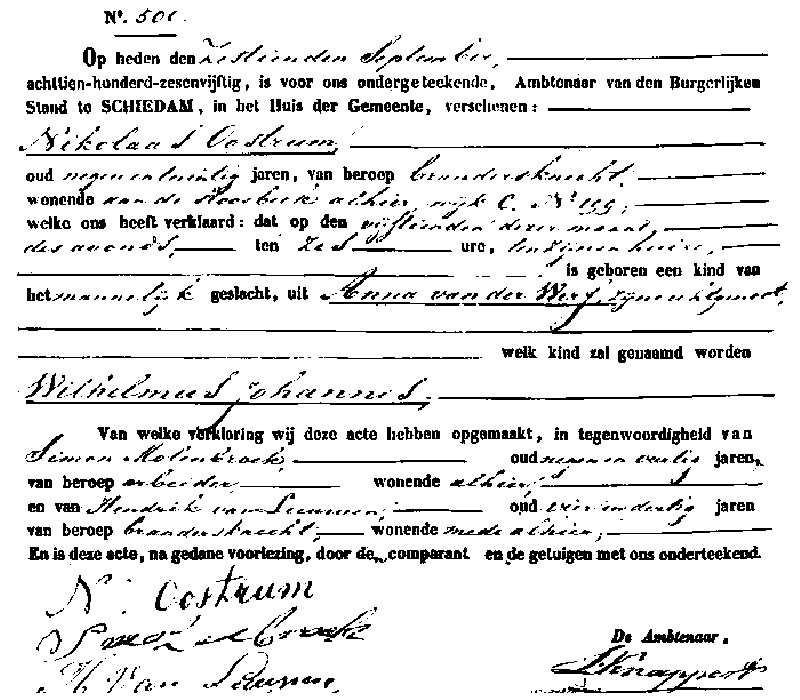 1856 Geb reg 500 Wilhelmus Johannes zv N Oostrum - A vd Werf